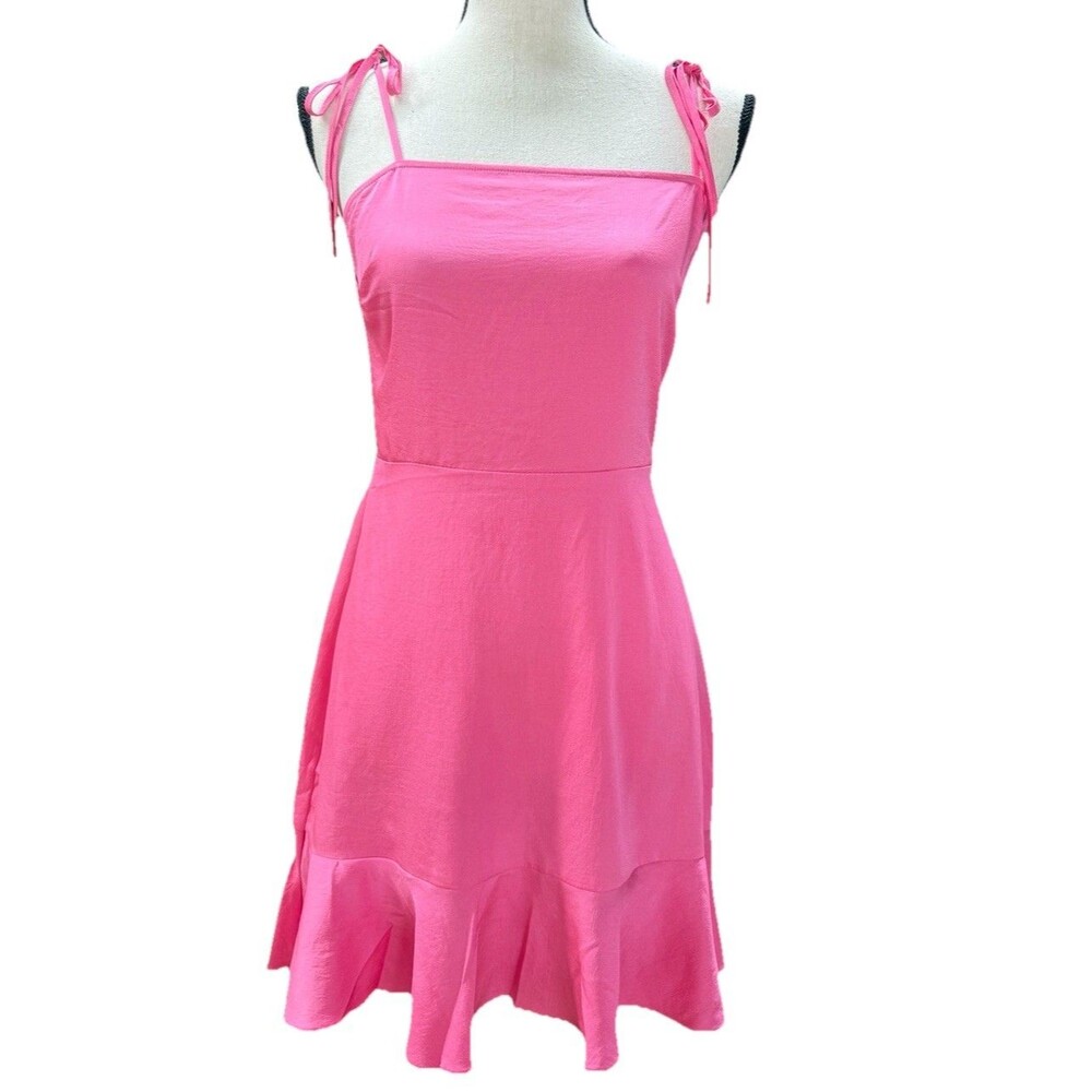 Express Ruffle Hem Fit n Flare Mini Dress Barbie pink Small